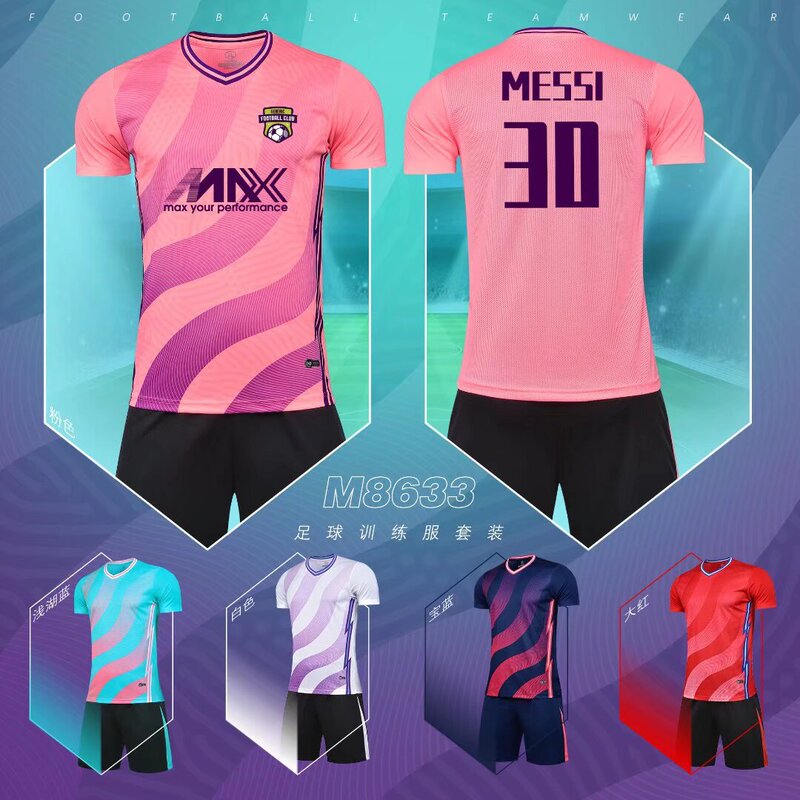 New Football Uniform Set for Men, Women, and Children, Training Uniforms for Elementary School Students, Sports Competition Team Uniforms with Printed Text, Jersey Cross-Border