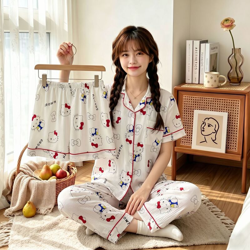 Foreign Trade Cross-Border Factory Wholesale Cloud Cotton Summer Korean Style Short-Sleeved Pajamas Home Wear Set Cute Girl New Style Foreign Trade Cross-Border Factory Wholesale Cloud Cotton Summer Korean Style Short-Sleeved Pajamas Home Wear Set Cute Girl New Style