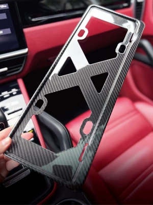 Suitable for Porsche Real Carbon Fiber License Plate Frame Tucayenne macan911 Panamera 718 Taycan (License plate holder/license plate holder) - fuel-blue-real-carbon-fiber-license-plate-frame