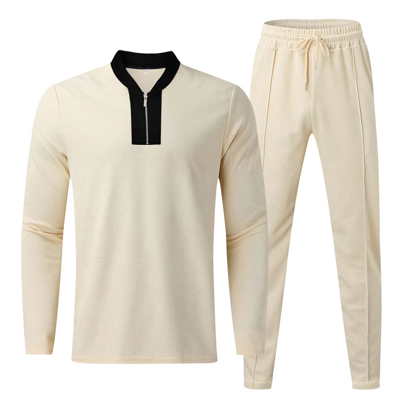 Herren Waffelstrick Zweiteiler Langarm Freizeit Set Für Herbst_voghion.com