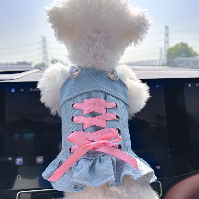 スポットクロスボーダー人気ペット子犬猫服ソース工場直販春夏新作ホットガールデニムスカート|undefined