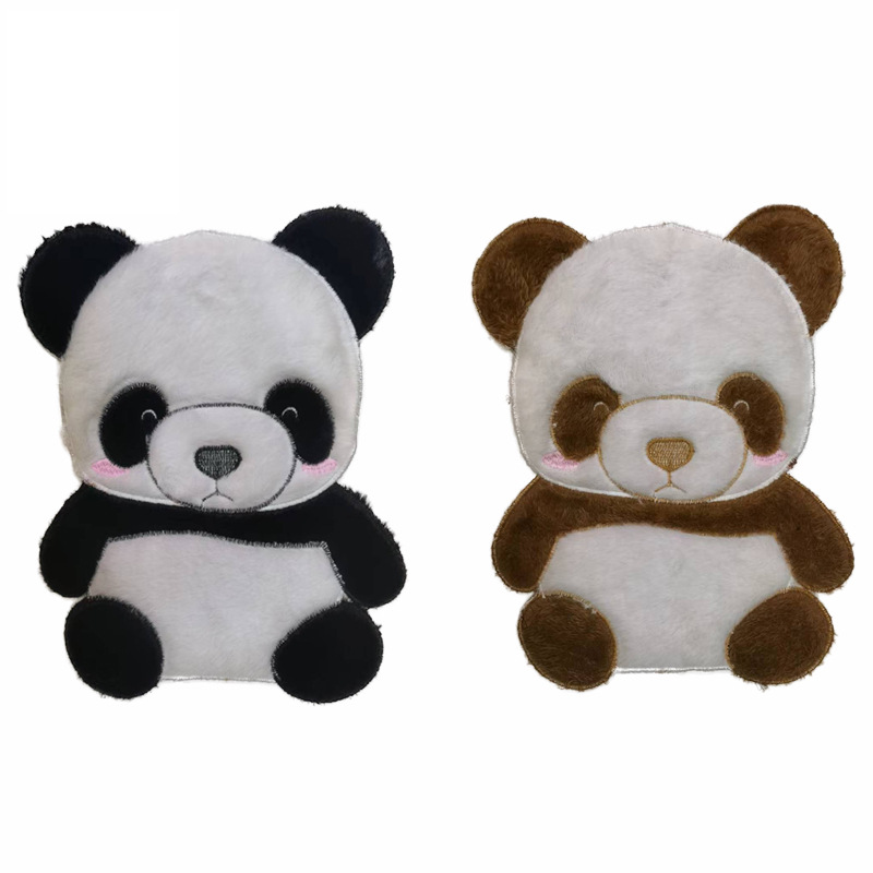 熊猫毛绒刺绣混绣布贴卡通动物贴布绣花补丁贴DIY童装服装辅料