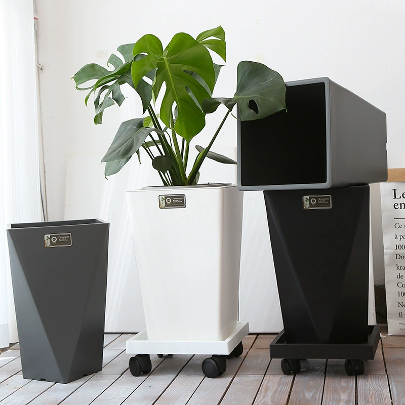 Пластиковый цветочный горшок с имитацией цемента, Квадратный бриллиант, большой скандинавский простой зеленый посадка, райская птица, Свободный цветочный горшок для подсолнечника, самопоглощающийся