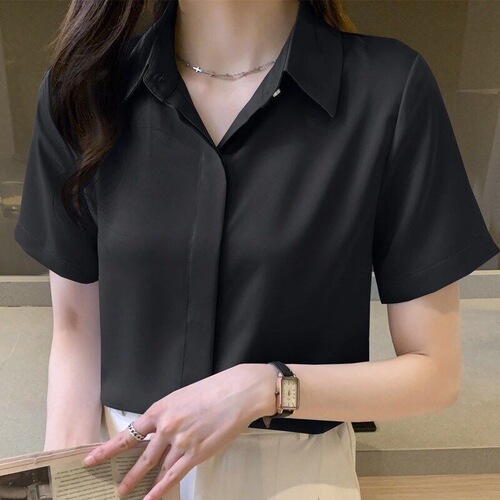 Summer chiffon short sleeves, thin formal dress, white shirt, white shirt, professional dress, large size, loose overalls, plus size