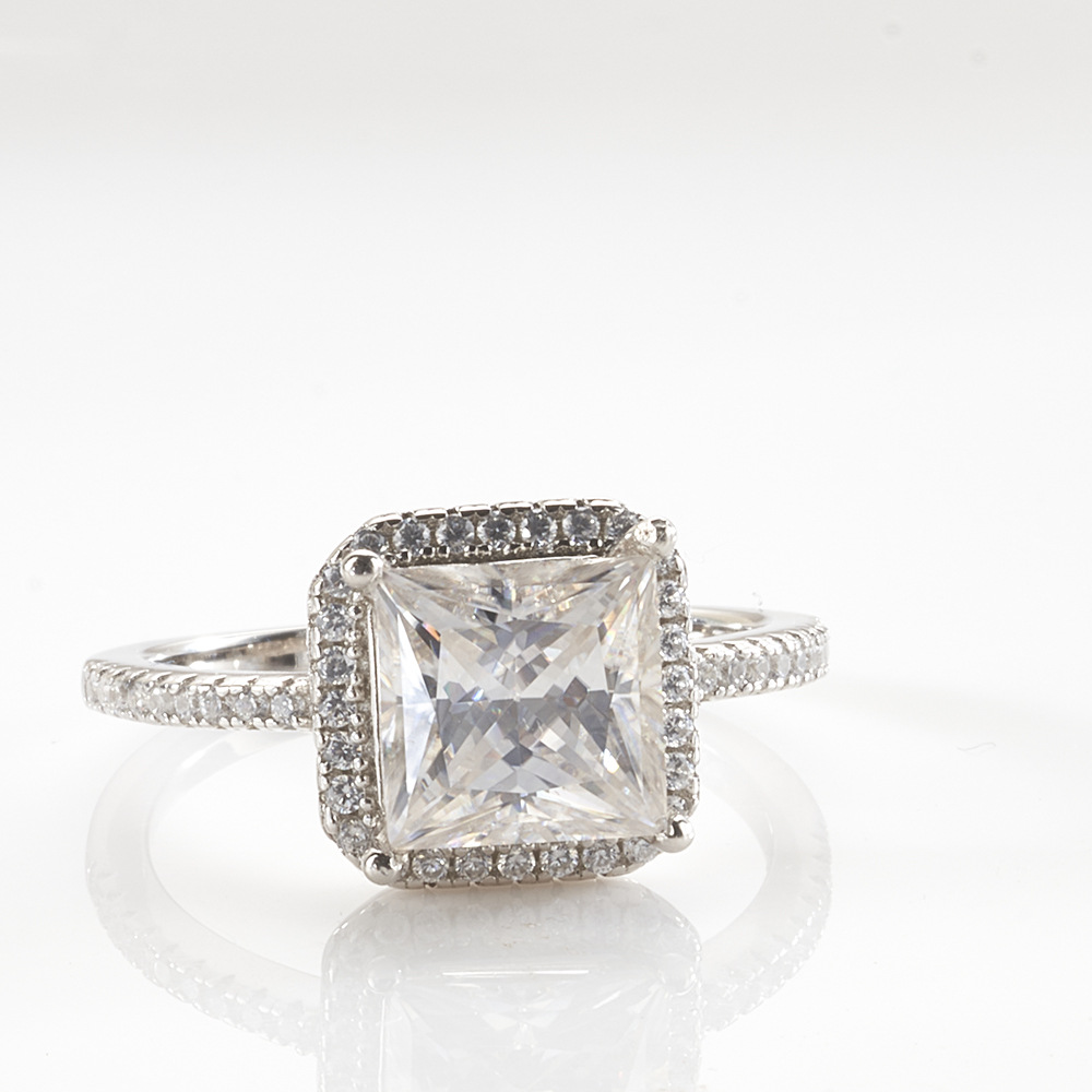 3 quilates princesa anillo de piedra de mosaico de plata esterlina 925 incrustado color D VVS3ex corte certificado de correa de mosaico transfronterizo