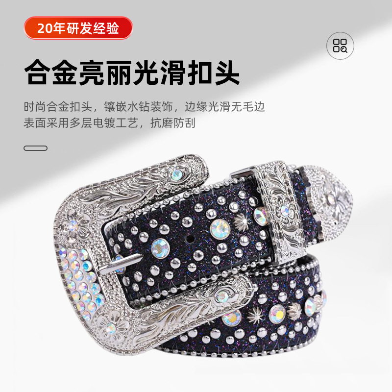 Cinturón ancho estilo Y2K con decoración de diamantes de imitación para mujer, cinturón de jeans adornado con diamantes de imitación de personalidad a la moda europea y americana con diseño versátil.