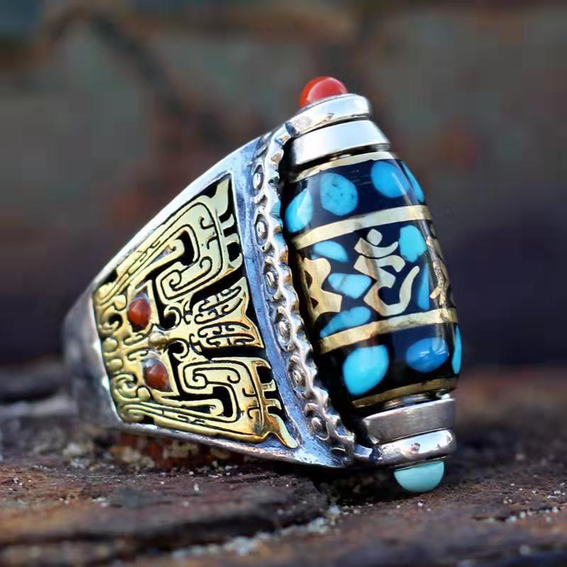 New nine-eye dzi bead ring Tibetan style for men and women Kui Niu…