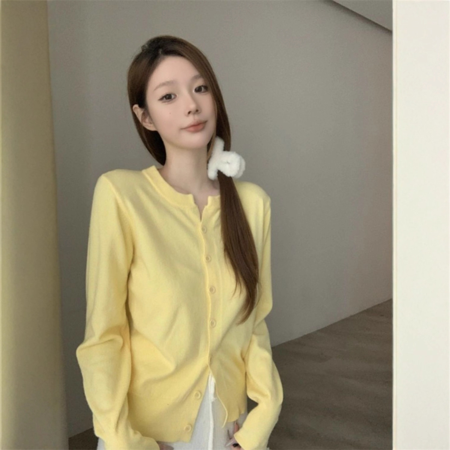 韩版简约单排扣长袖针织开衫女秋季2025新款休闲显瘦百搭网红上衣