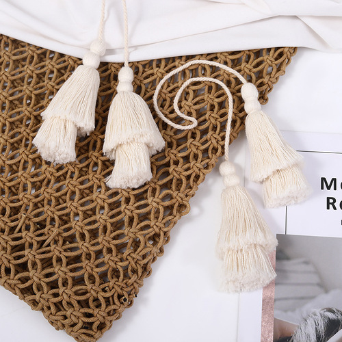 Beige long fringe trim pure cotton double layer fringe curtain home textile bag hanging accessories wholesale 