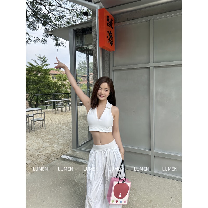 Lulu-Style Women's Tank Top with Chest Pads, Breathable Polo Collar, Racerback, Short Tennis Sports Top