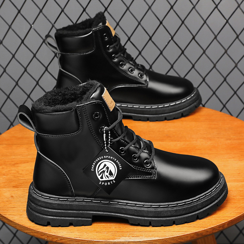 Men's Winter Boots High-Top Martens with Fleece Warmness, Yellow Hornet Desert Work Boots with Mid-Top Cotton Shoes Trendy Men's Boots