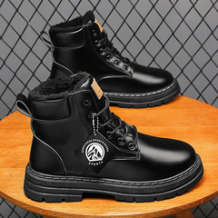 Men's Winter Boots High-Top Martens with Fleece Warmness, Yellow Hornet Desert Work Boots with Mid-Top Cotton Shoes Trendy Men's Boots