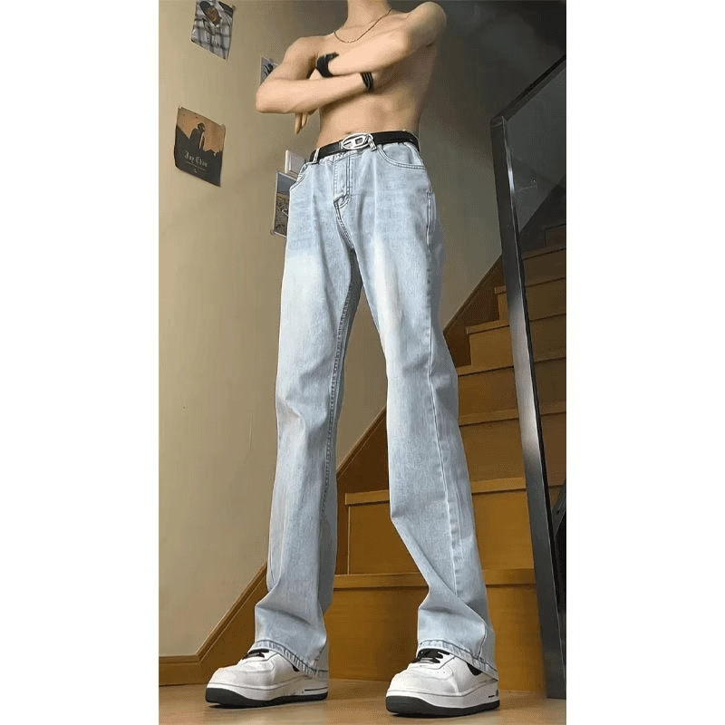 烟灰色牛仔裤男款春秋款2025新款夏季美式高街裤子修身直筒微喇裤|undefined