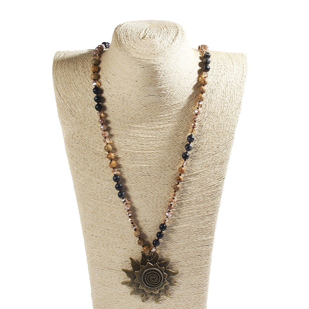 Weekend, Tea Party Occasion Bohemian Sun Natural Stone Beaded Chain Pendant Necklace In Bulk