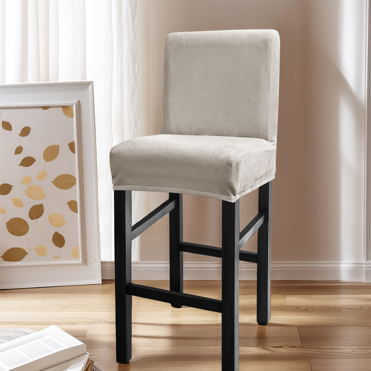 Amazon transfronterizo color sólido elástico plata silla cubierta polvo bar restaurante cubierta de silla de espalda baja temu