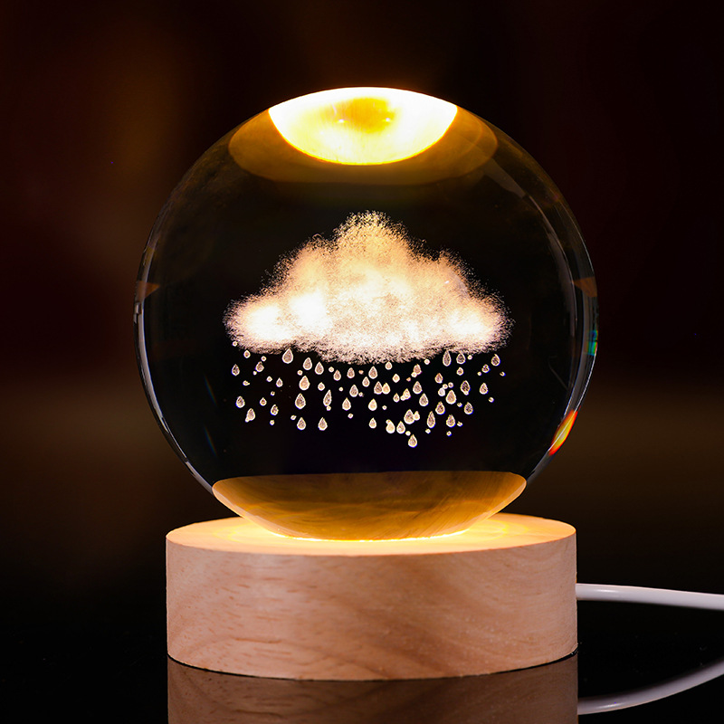 Bola de cristal luminosa lámpara de noche 3D esculpida estrella base de madera sólida regalo de cumpleaños decoración de escritorio creativa