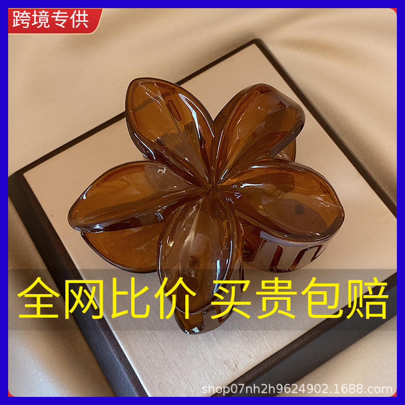 跨境高级感度假风鸡蛋花大号抓夹后脑勺盘发鲨鱼夹半扎发时尚发饰|undefined