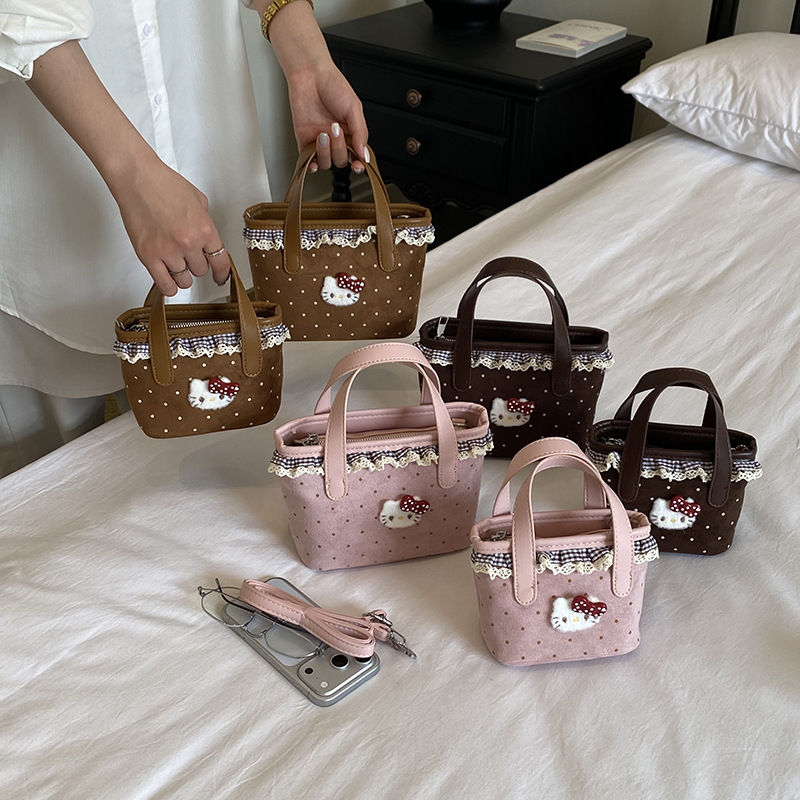 New children's bag with polka dots, mini niche handbag for girls, parent-child lace versatile children's crossbody bag