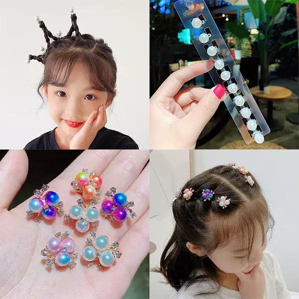 Crown Hairstyle Children's Pearl Rhinestone Bean Buckle Hair Clip Children's Girls' Hair Small Hair Buckle Grab Clip Baby Clip