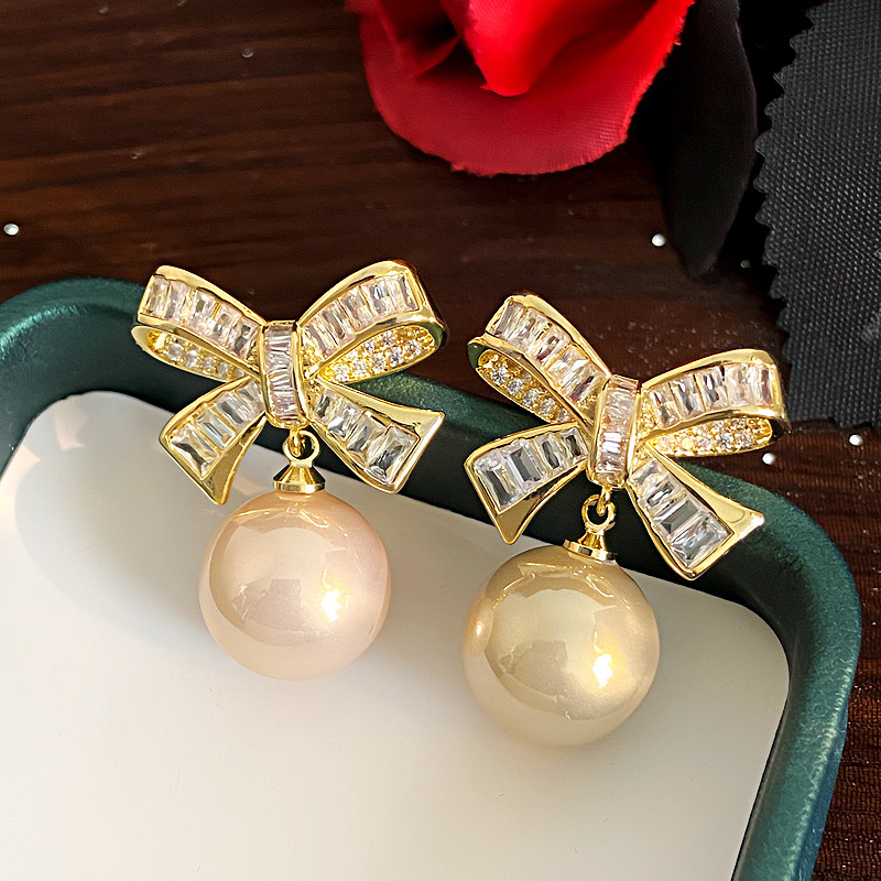 Retro small design fashionable elegant universal earrings with bow…