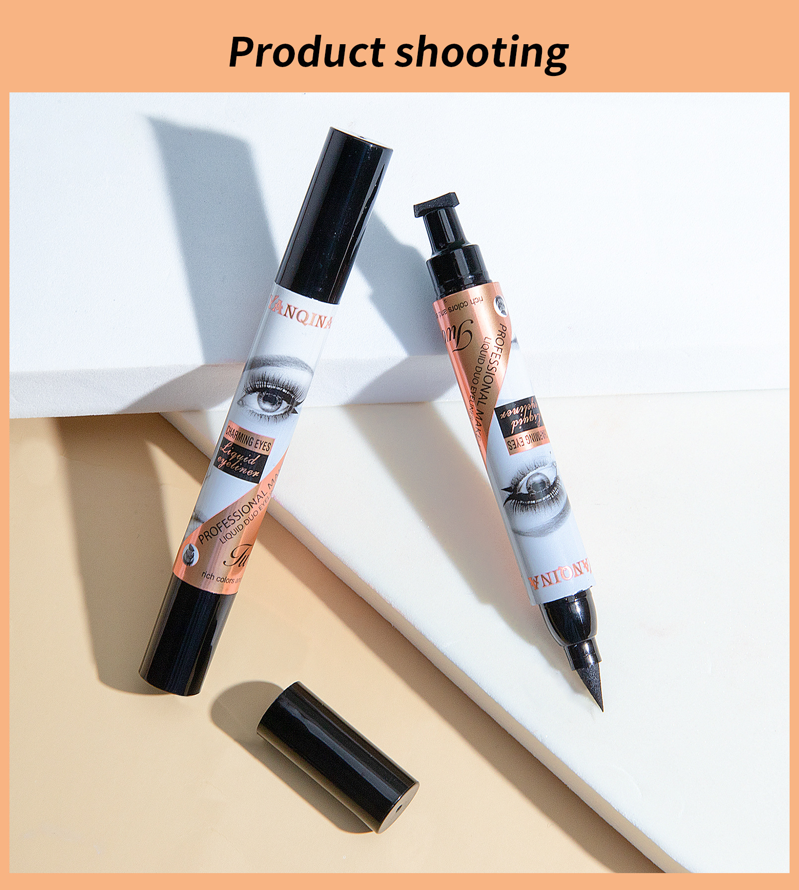 New YANQINA double-headed triangular seal eyeliner non-smudge waterproof Stamp eyeliner for cross-border use undefined
