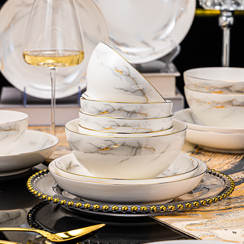 Dishes and Dinnerware suit 2025 New Style Dishes and Dish Chopsticks Bone and Dish Combination Ceramic Bowl for Eating Bowl Deep Dishes Plate Bowl