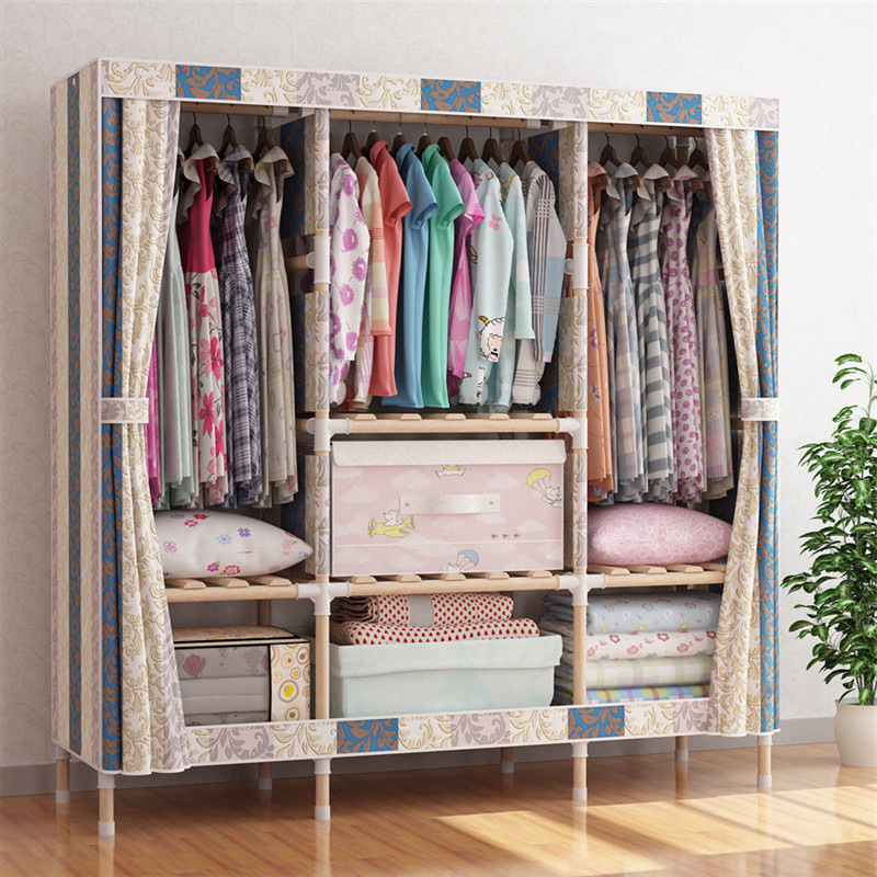 PK7J wholesale solid wood simple wardrobe minimalist modern single dormitory student economical assembled wardrobe Oxford cloth