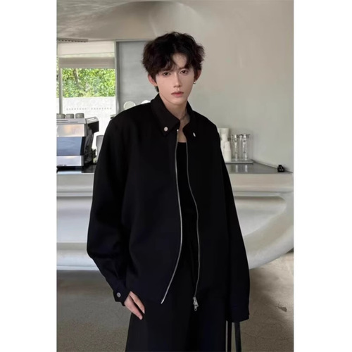 Black short coat, men's spring and autumn fashionable design, handsome loose flying suit, executive jacket