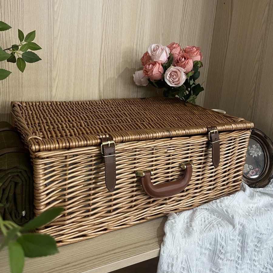 Comercio exterior personalizado canasta de picnic de caña aislamiento frutas cubiertos cesta de almacenamiento alfombra cesta de compras canasta de picnic de sauce de mano