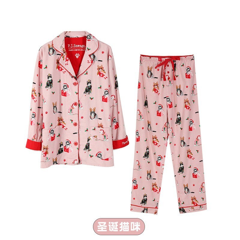 PJSawage双面磨毛棉质长袖长裤套装可外穿睡衣月子服家居服女pjs|undefined