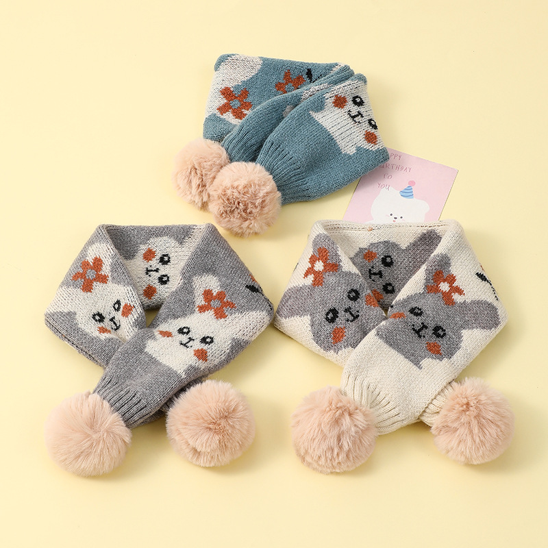 Kinder Strickschal Mit Bären- Und Hasenmotiv Für Mädchen_voghion.com