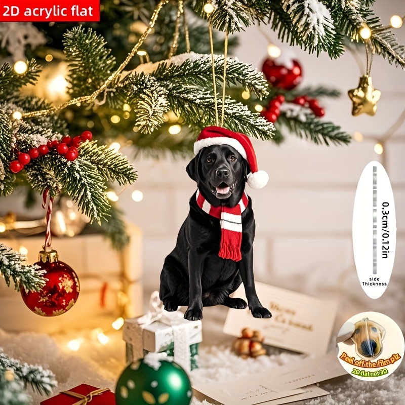2D平面圣诞节可爱的黑色拉布拉多犬图案挂饰亚克力节日礼物