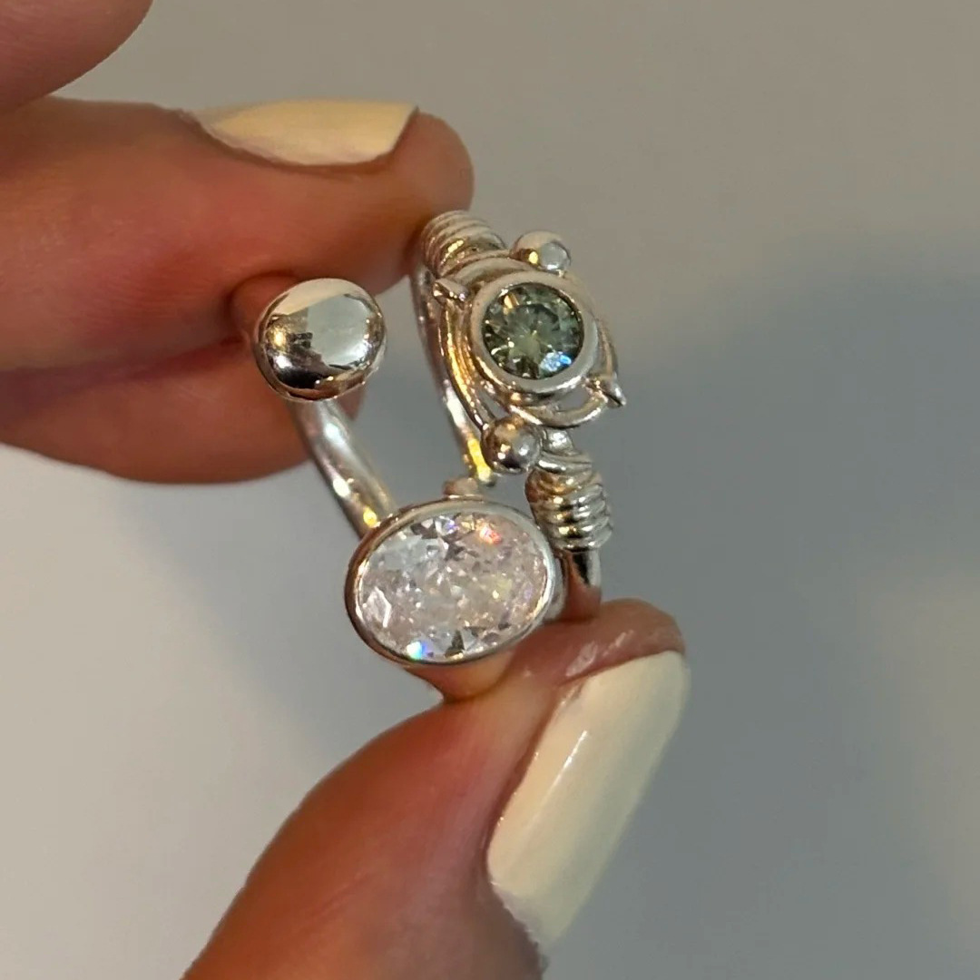 Damenring aus 925er Sterlingsilber mit Zirkonia-Diamanten, verstellbares offenes Design, exklusiver Nischenstil, stapelbar_voghion.com