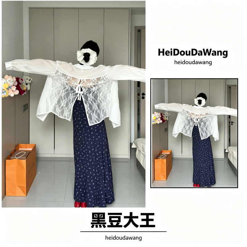 French-style white lace hollow sunscreen shirt for women, summer thin shirt jacket, elegant and beautiful top French-style white lace hollow sunscreen shirt for women, summer thin shirt jacket, elegant and beautiful top