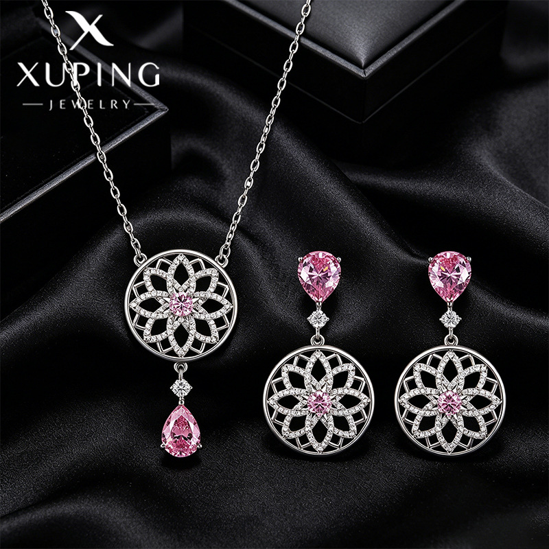 Xuping lujoso aretes de estilo artístico dulce collar conjunto de joyería goteo bordilla hueco geometría joyería redonda para mujeres