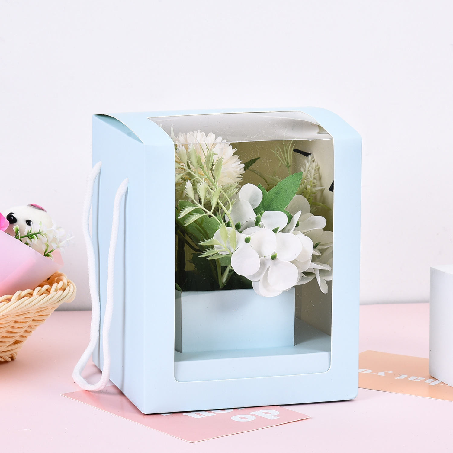 开窗透明花束包装定制正方形花盒ins网红鲜花店手提box定做礼品盒-阿里巴巴