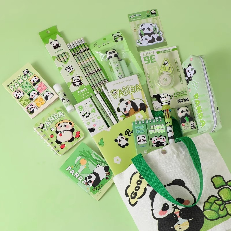 かわいいパンダのキャンバスバッグ文具セット、小学生向けの実用的な新学期ギフト、高見えする幼稚園の新学期ギフト|undefined