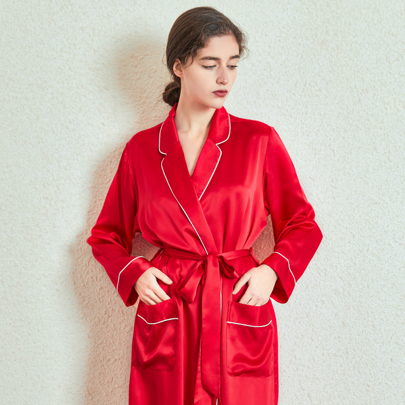 19 Mmi Silk Casual Long Nightgown Silk Women Silk Lapel Bathrobe Sexy Home Clothes Wedding Morning Gown