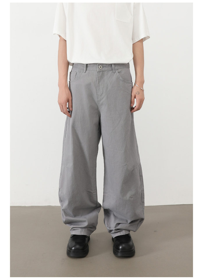 Quần jeans nam ống rộng lưng thun nửa, dáng suông thoải mái — Màu xanh quân đội, màu xám nhạt, màu xám đen, đen chi tiết 16