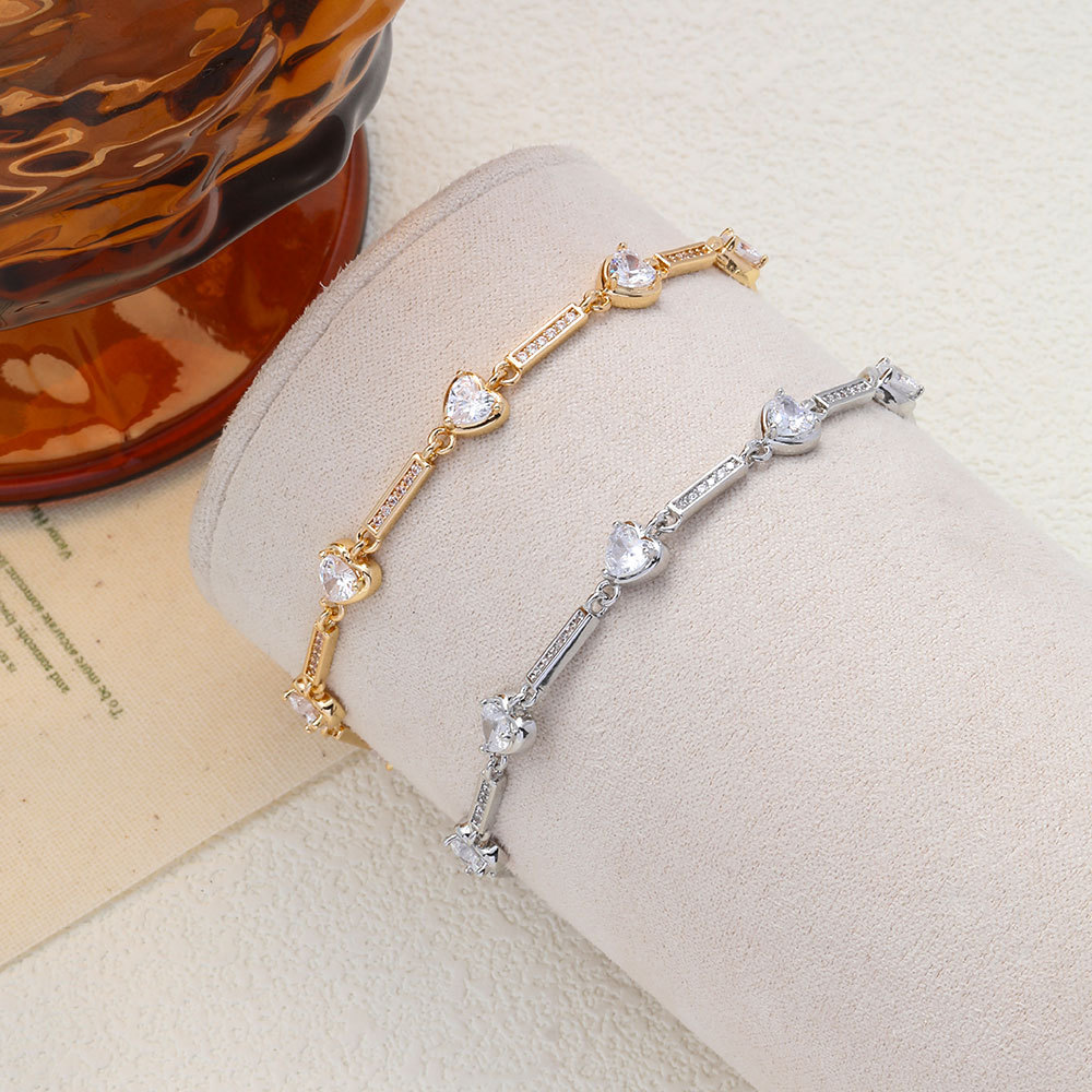 Pulsera de verano para mujer, popular, de alta gama, de cobre puro, sencilla, elegante y única, con piedras de circonita en forma de corazón._voghion.com