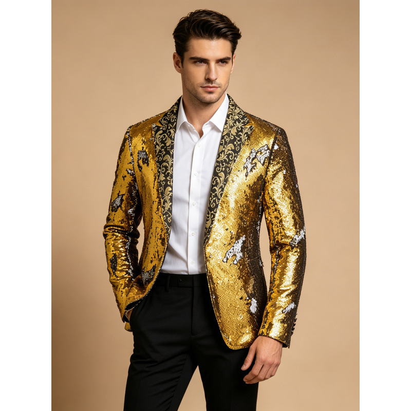 Cross-Border New Style Men's Slim Fit Sequined Suit Jacket, Trendy Brand Stage Performance Outfit, Wedding Host Banquet Attire Cross-Border New Style Men's Slim Fit Sequined Suit Jacket, Trendy Brand Stage Performance Outfit, Wedding Host Banquet Attire