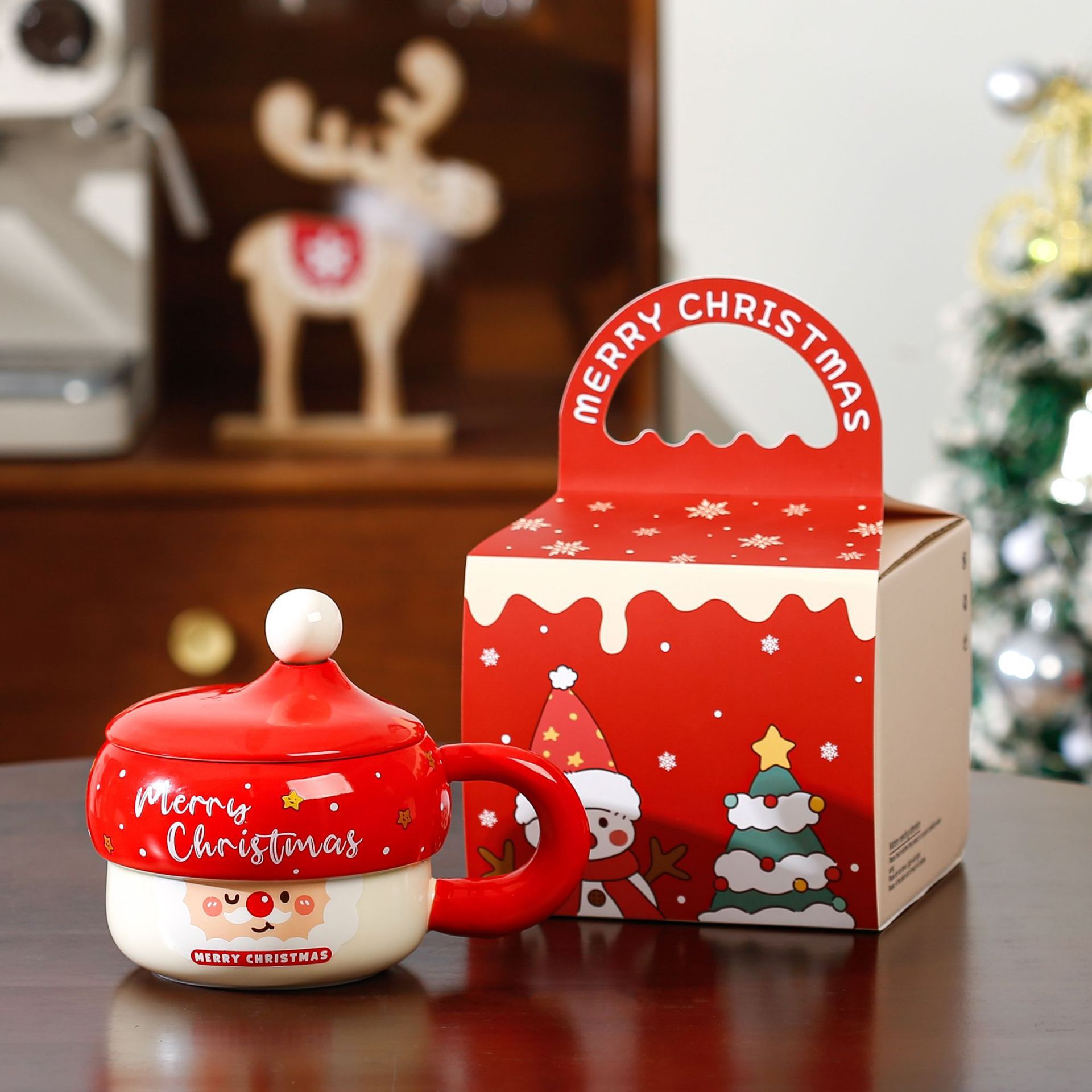 Taza de cerámica de dibujos animados con patrón de Papá Noel transfronterizo Taza de regalo de mano Regalo de Navidad Taza de vacaciones linda