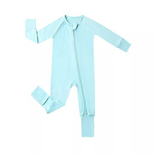 竹纤维宝宝纯色拉链连体衣童装婴儿连体裤可翻折脚套
