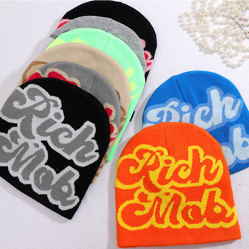 Stylish Letter Embroidered Knit Hat Trend Hip-Hop Hat Men's Warm Woolen Head Cover