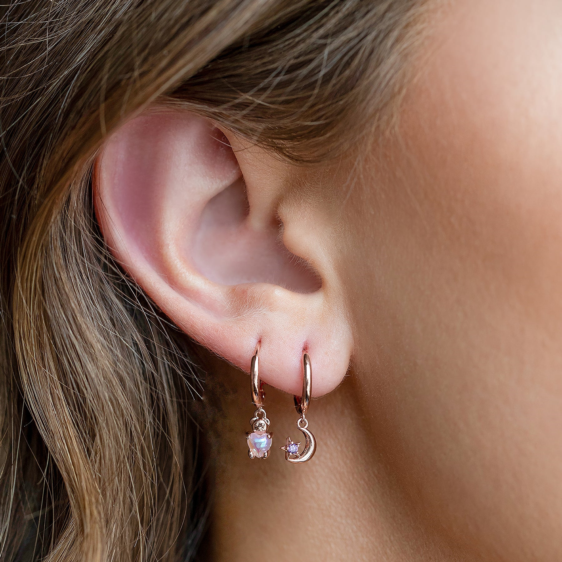 Fashion Moon Bear Brass Earrings Inlay Zircon Copper Earrings