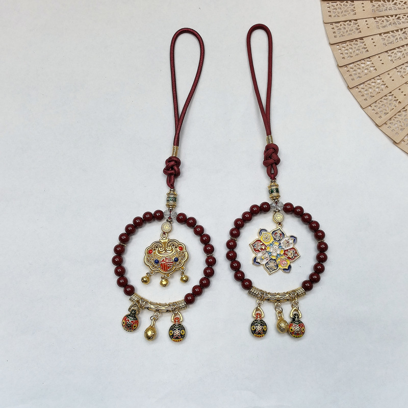 Cinnabar Car Hanging Amulet for Good Luck and Safety, New Year Red Gold-Eating Beast Lucky Cat Car Hanging Ornament Wholesale