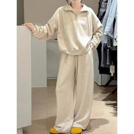 大码时尚立领卫衣套装女春夏季新款胖mm宽松高腰阔腿裤休闲两件套