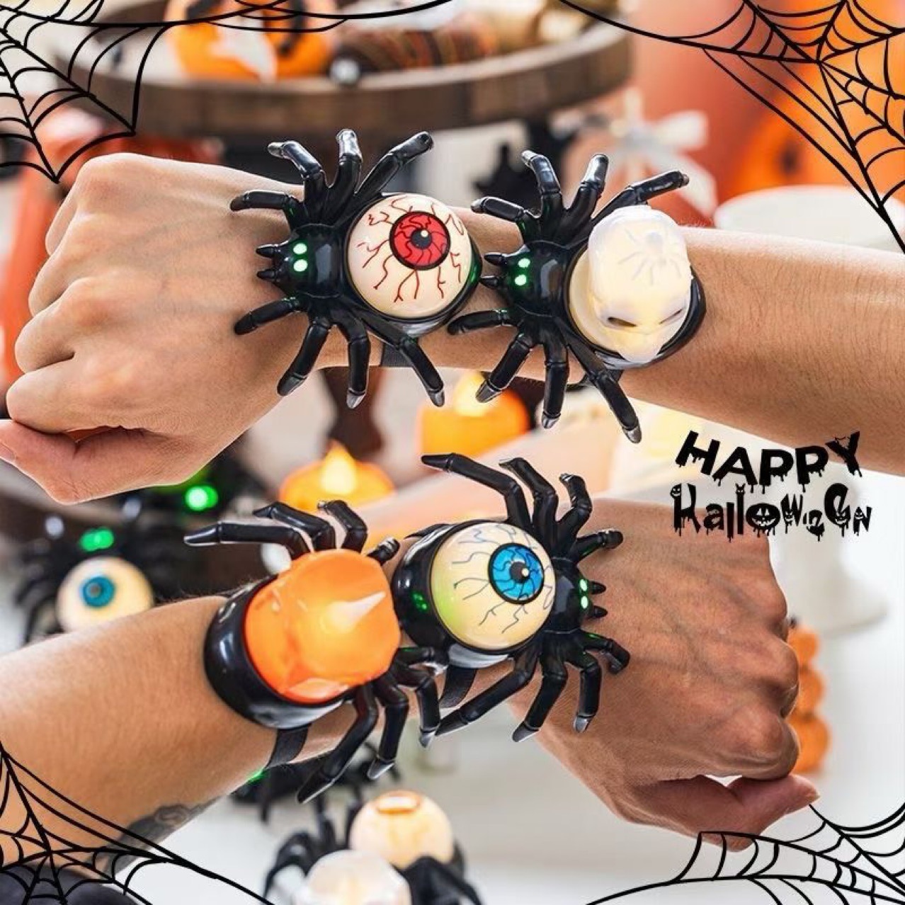 Halloween decorations, spider backlight wristband props, children's costumes, kindergarten, bar atmosphere scene setup