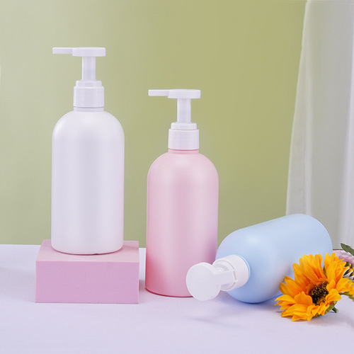 500ml round shoulder shampoo press shower gel bottle PE press wash and care hand sanitizer bottle shampoo plastic bottle