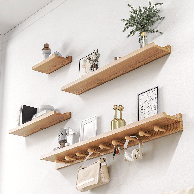 Nordic Simple Wall Hanging Wall Storage Rack with Mushroom Row Hook Solid Wood Slipboard Punchable and Adhesive Shelf Nordic Simple Wall Hanging Wall Storage Rack with Mushroom Row Hook Solid Wood Slipboard Punchable and Adhesive Shelf